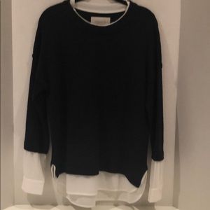Brochu Walker navy wool sweater white crape trim